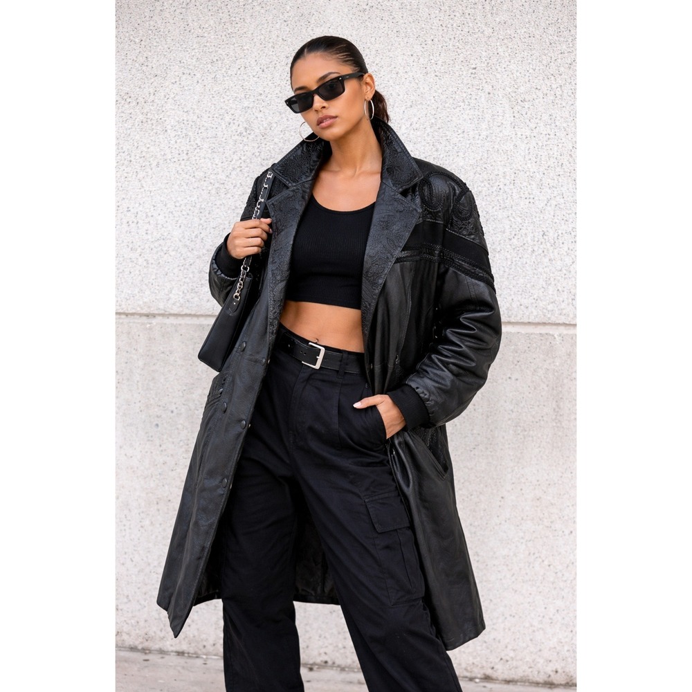 Wilsons Leather Vintage Black Duster Coat Removable Lining Streetwear 90s Sze XS